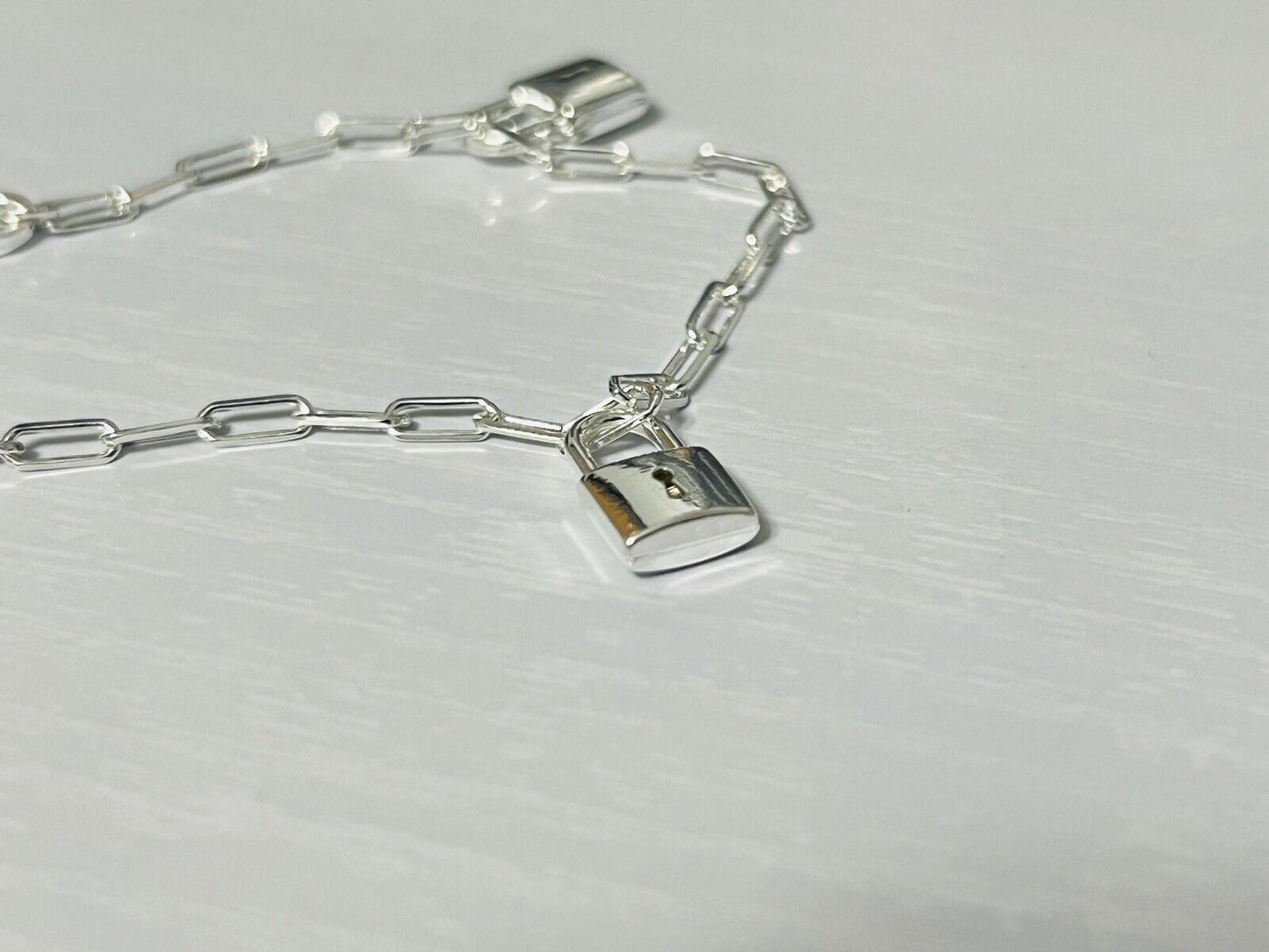 Sterling Silver Padlock Charm Bracelet