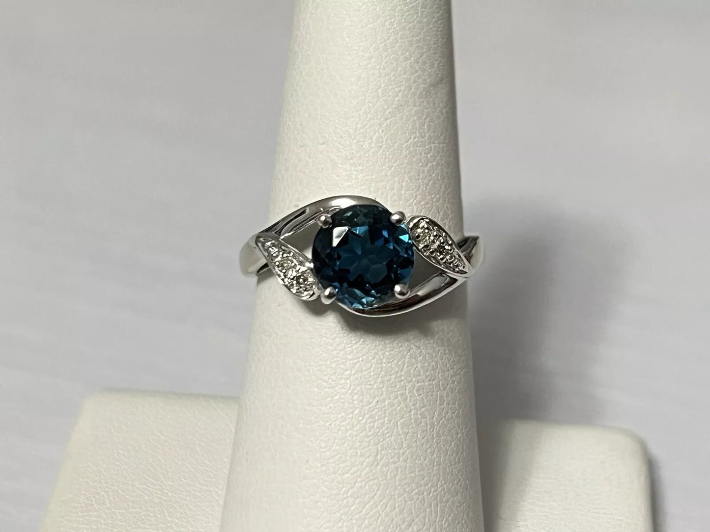 10k White Gold Natural Blue Spinel and Diamond Engagement Ring