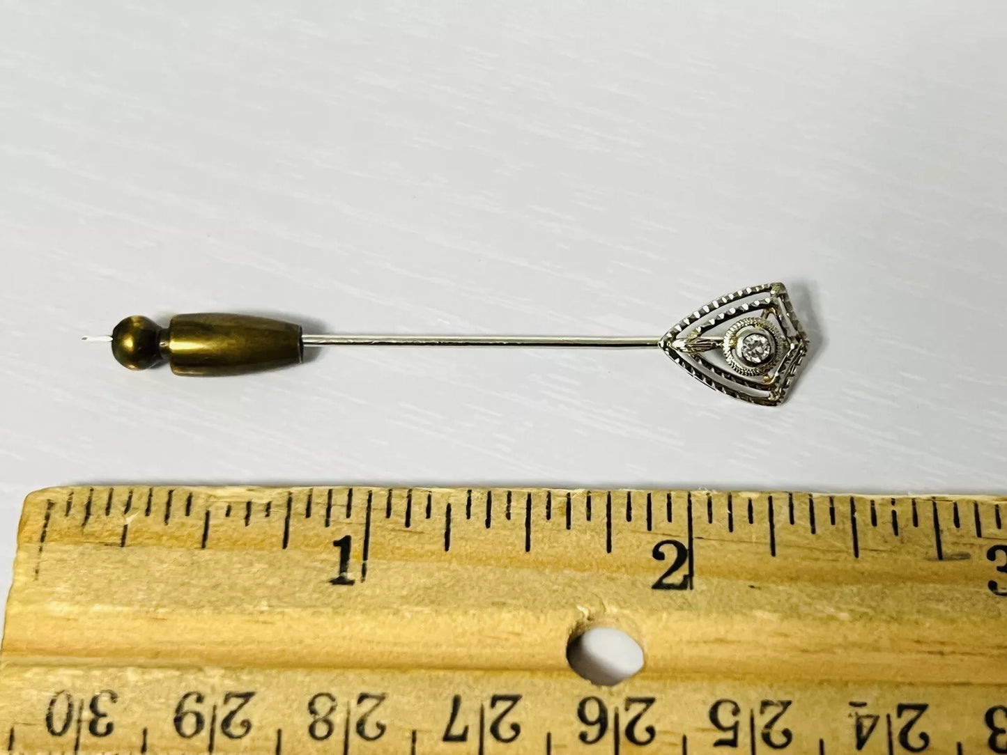 Vintage 14k White Gold Diamond Shield Hat Stick Pin