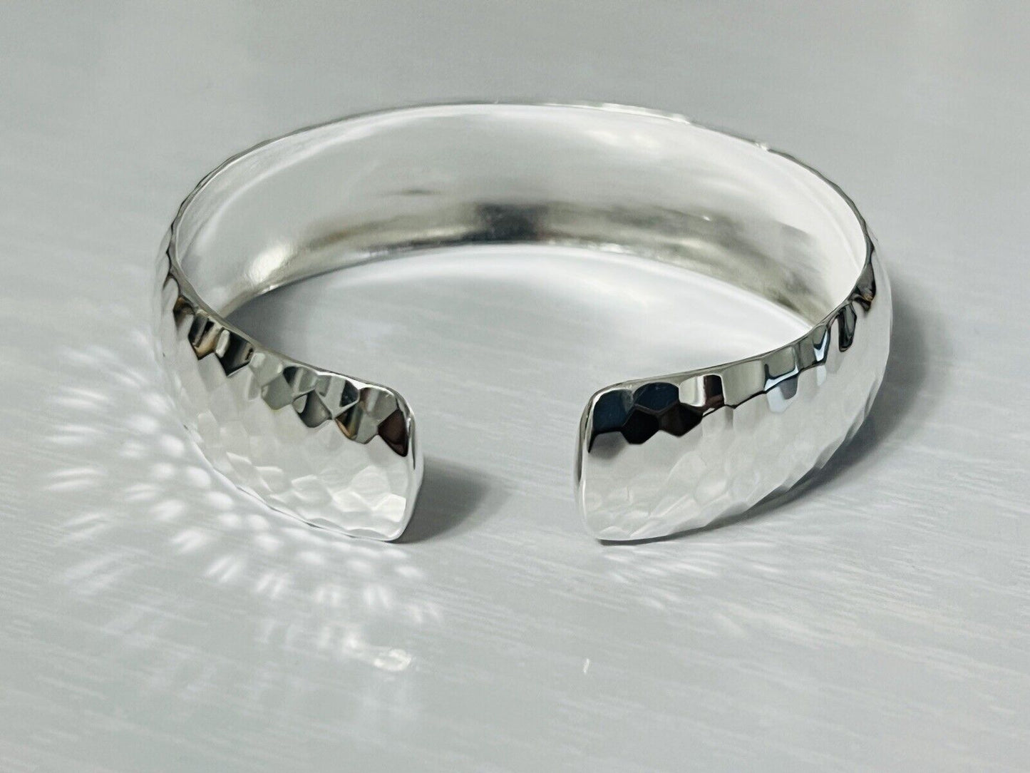 Sterling Silver 15mm Hammered Cuff Bangle Bracelet