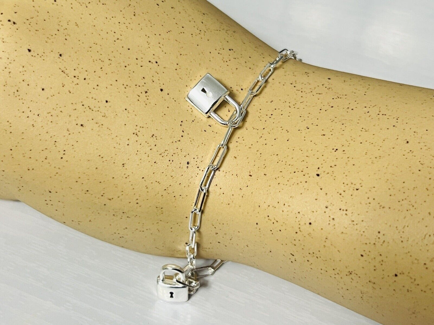 Sterling Silver Padlock Charm Bracelet