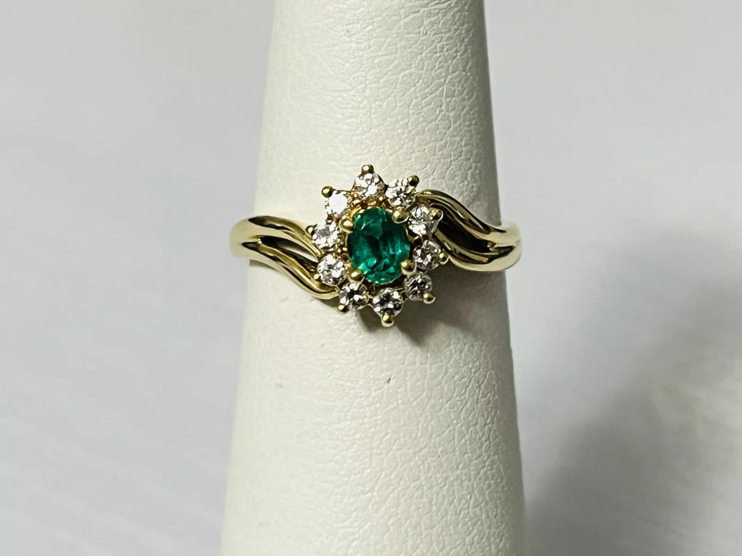 18k Yellow Gold .30 CTW Emerald & Diamond Halo Ring