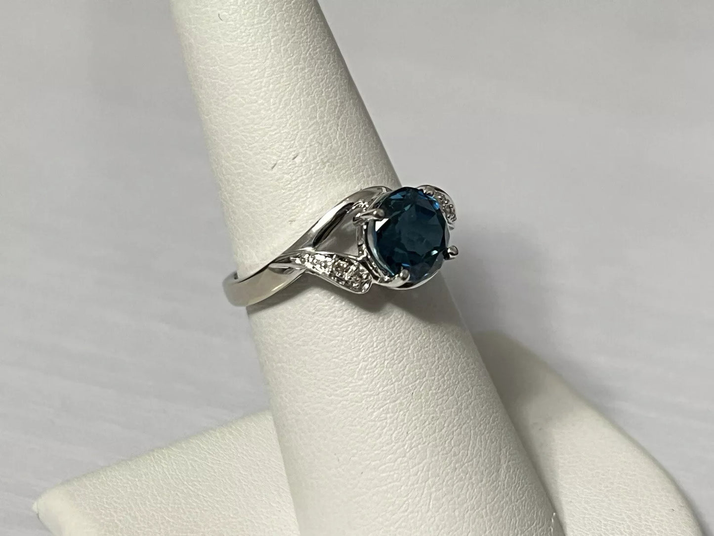 10k White Gold Natural Blue Spinel and Diamond Engagement Ring