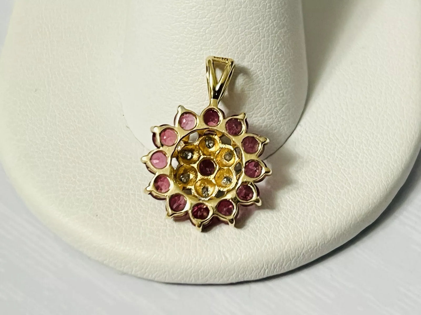 10k Yellow Gold 1.50 CTTW Diamond & Pink Sapphire Necklace Pendant