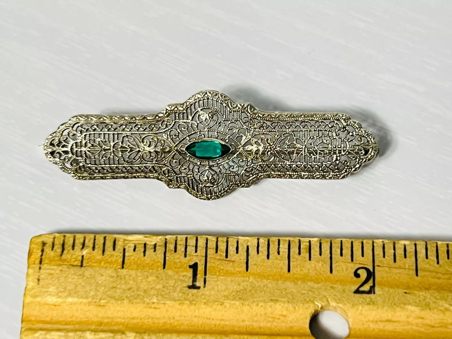 Vintage 10k White Gold Filigree Brooch