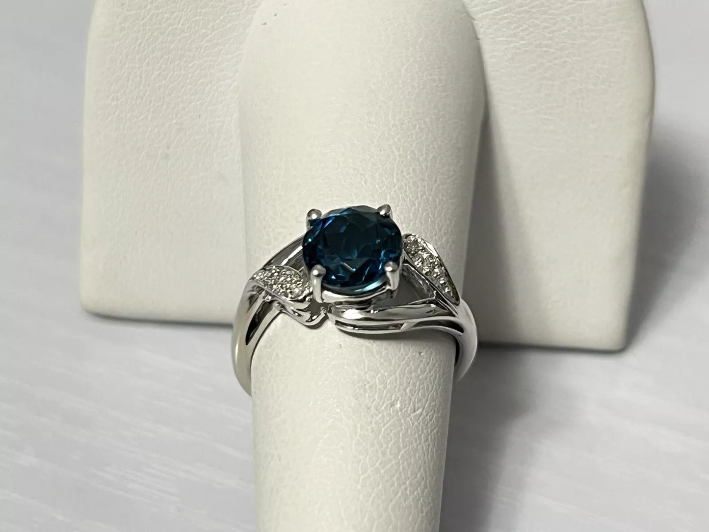 10k White Gold Natural Blue Spinel and Diamond Engagement Ring