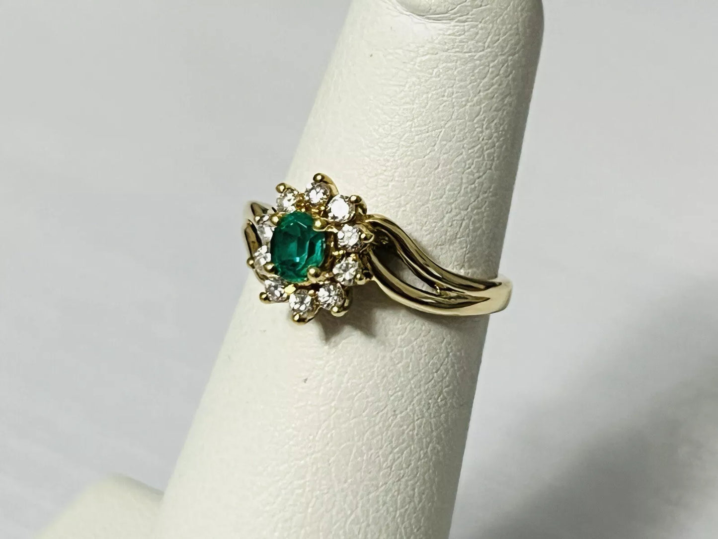 18k Yellow Gold .30 CTW Emerald & Diamond Halo Ring