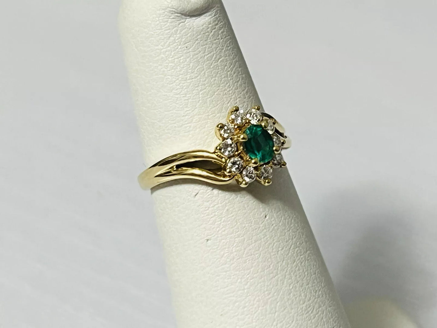 18k Yellow Gold .30 CTW Emerald & Diamond Halo Ring